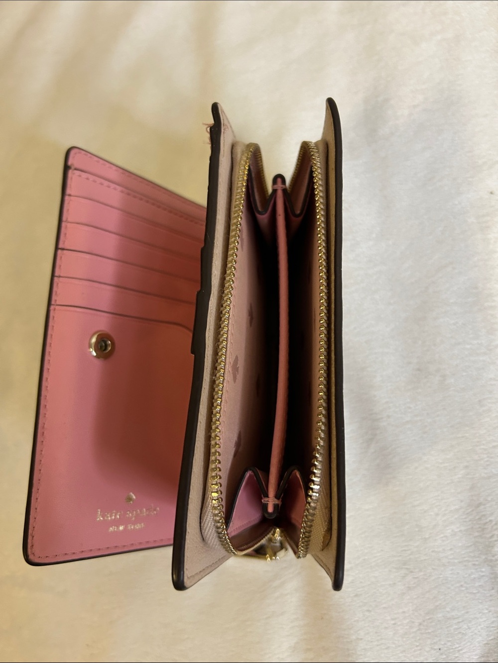 kate spade Blush Taupe Leather Zip-Around Wallet with Gold Spade Logo - Picture 5 of 8